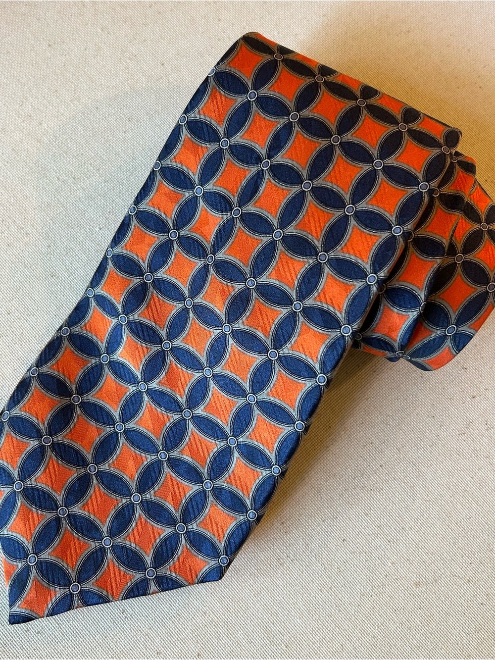 VTG Robert Talbott for Al Johnson Minneapolis Tie Orange & Blue Geometric Silk